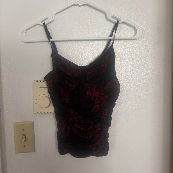 Source Unknown Tops - Just Polly Dragon Print Mesh Layered Tank Women's Medium